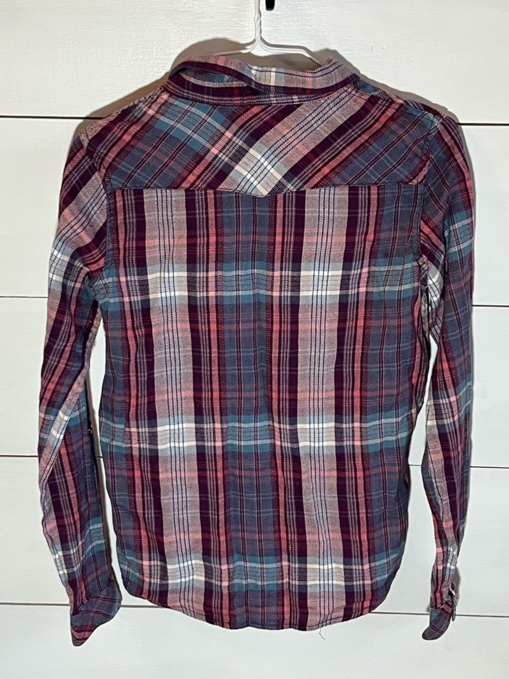 Silver Plaid Button-Up Shirt in Burgundy, Navy & Cream - Picture 4 of 4